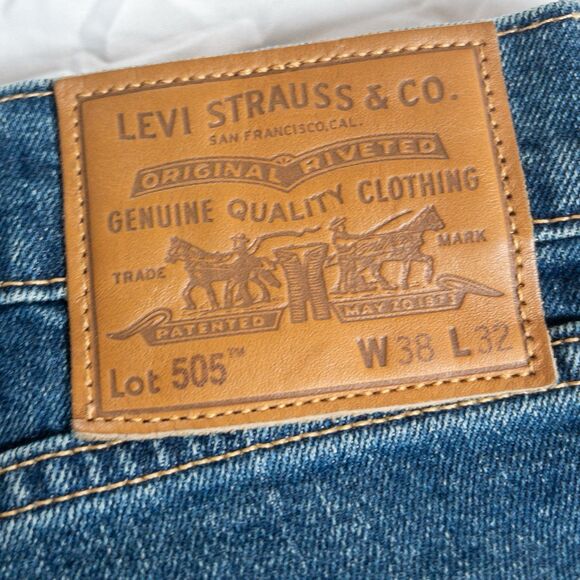 Levis 505 Jeans Mens Size 38x32 Blue Premium Big E Classic Straight Denim Modern - Picture 8 of 11
